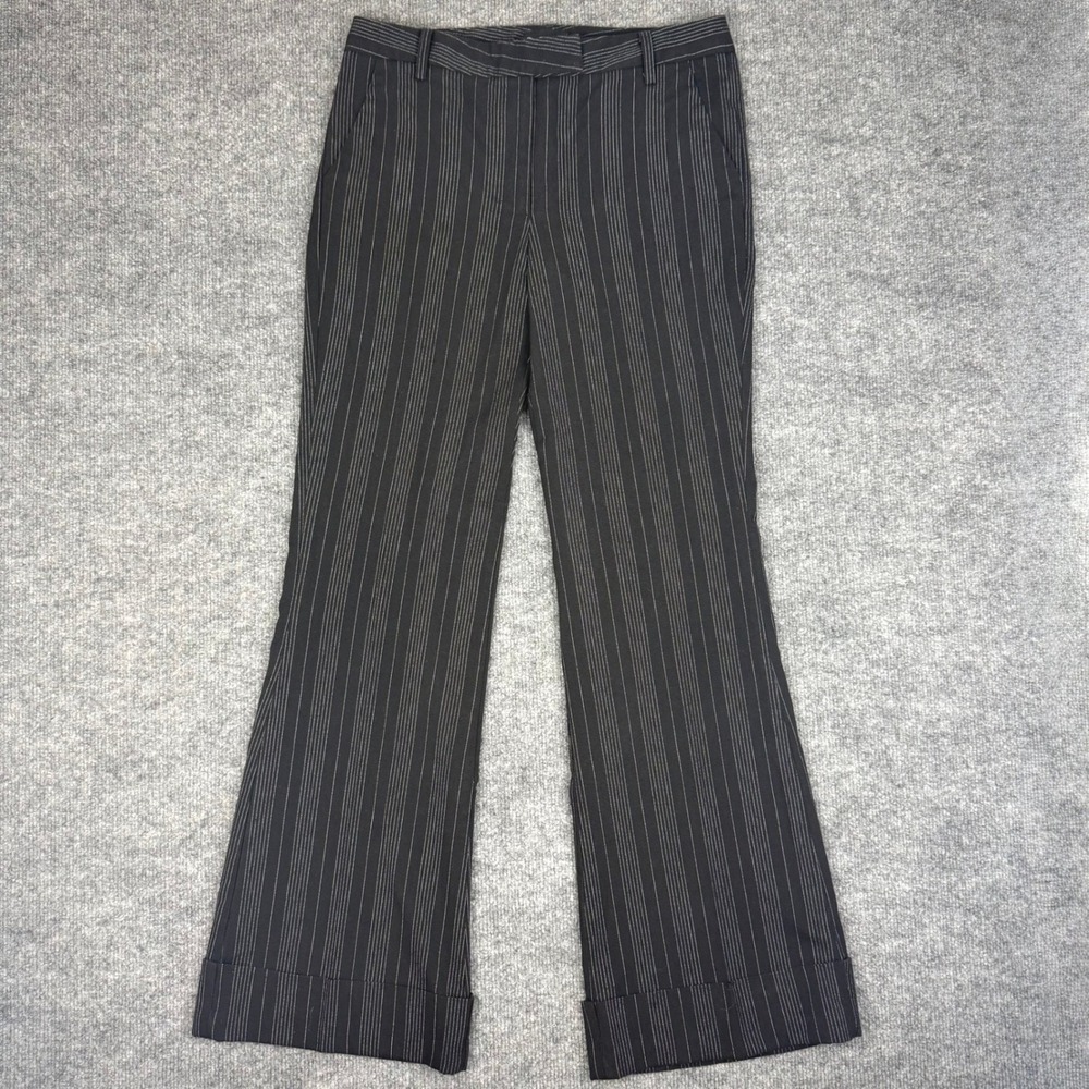 VTG Y2K My Michelle Women Black White Pinstripe Flare Leg Cuffed Trousers Sz 5/6